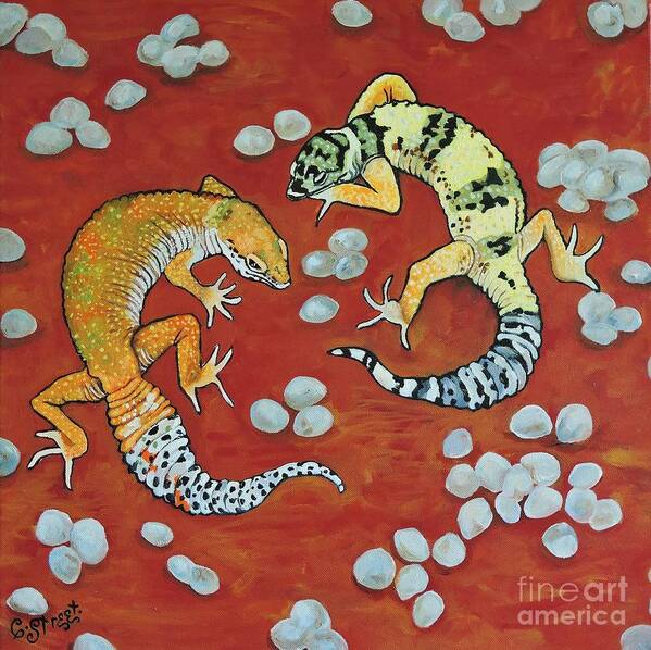 Leopard Geckos Poster featuring the painting Leopard Geckos by Caroline Street