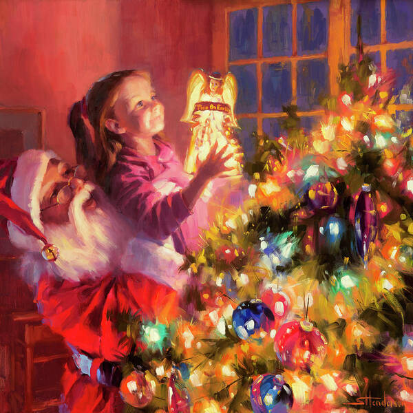 Christmas Poster featuring the painting Little Angel Bright by Steve Henderson