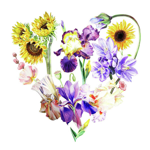 Floral Heart Poster featuring the painting Love Flowers by Irina Sztukowski