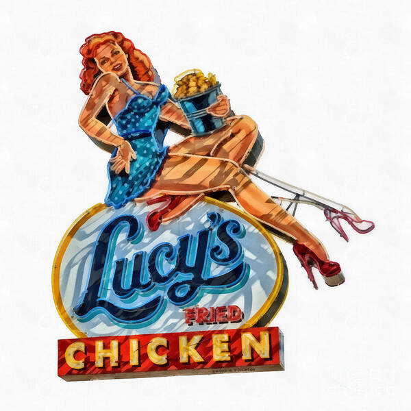 Lucy Poster featuring the painting Lucys Fried Chicken Neon Sign Austin Texas by Edward Fielding