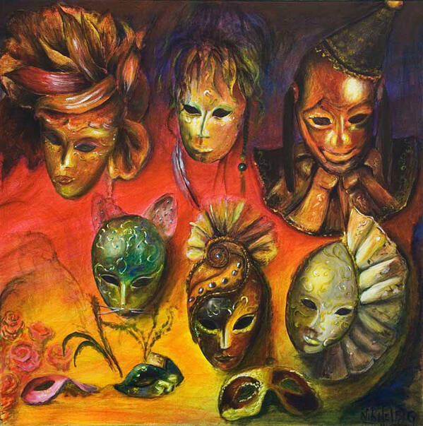 Masks Poster featuring the painting Making Faces III by Nik Helbig