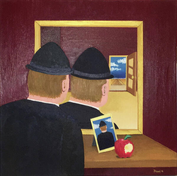 Magritte Poster featuring the painting Man in the Mirror by Thomas Blood