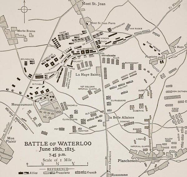 Map Of The Battle Of Waterloo Poster - 