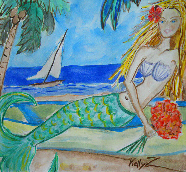 Mermaid Poster featuring the painting Mermaid Daydreaming by Kelly Smith
