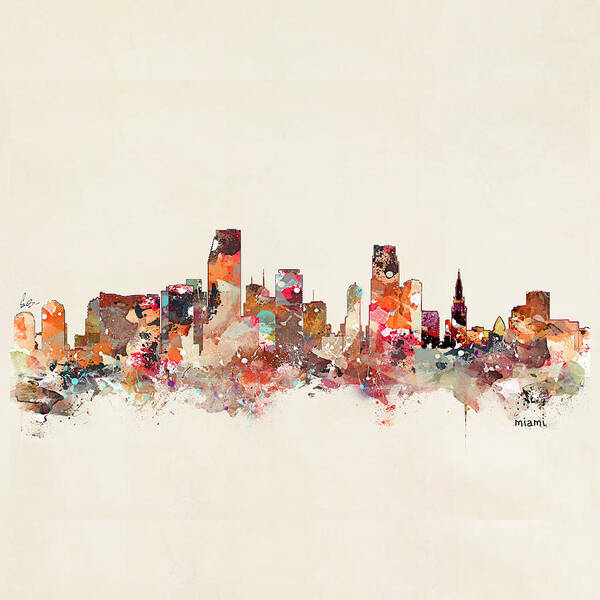 Miami Florida Skyline Poster featuring the painting Miami Florida Skyline by Bri Buckley