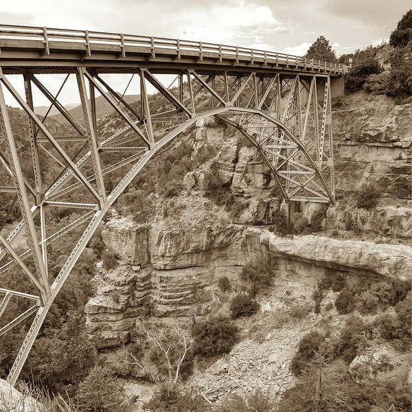 Sedona Arizona Poster featuring the photograph Midgley Bridge in Sedona Arizona Sepia - 1x1 by Gregory Ballos