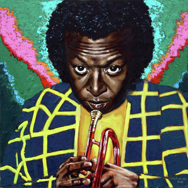Miles Davis Poster featuring the painting Miles Davis by John Lautermilch