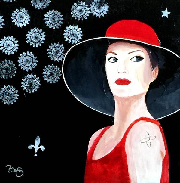Woman Poster featuring the painting Mixed Media Painting Woman Red Hat by Patricia Cleasby