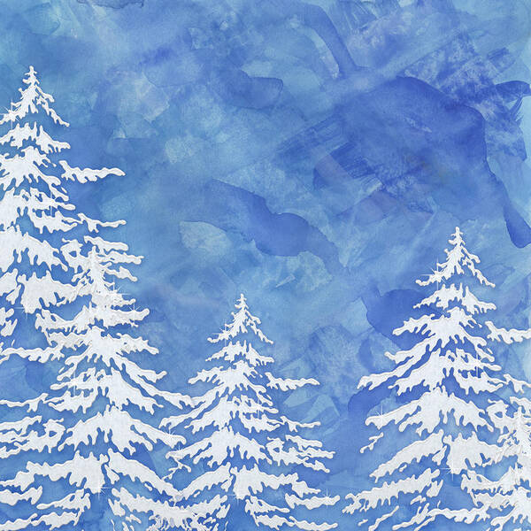 Watercolor Poster featuring the painting Modern Watercolor Winter Abstract - Snowy Trees by Audrey Jeanne Roberts