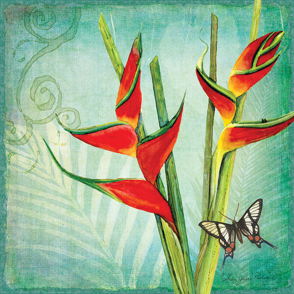 Orange Heliconia Poster featuring the painting Morning Light - Serenity by Audrey Jeanne Roberts