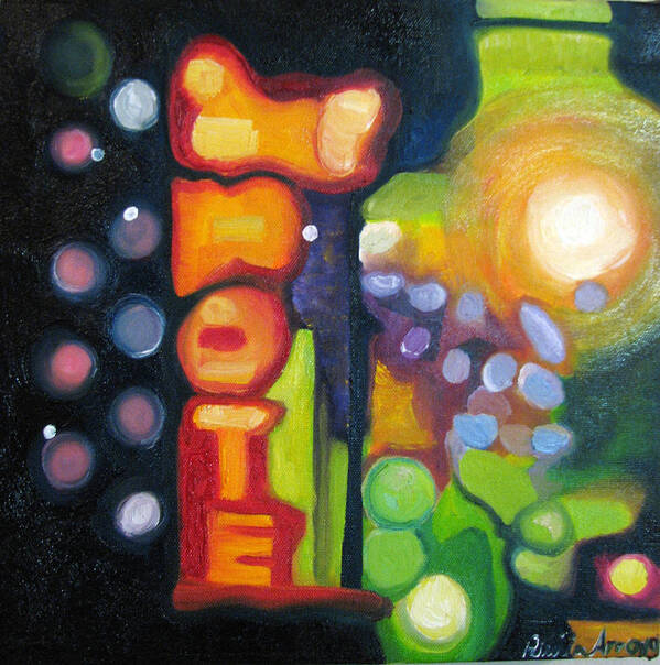 N Poster featuring the painting Motel Lights by Patricia Arroyo