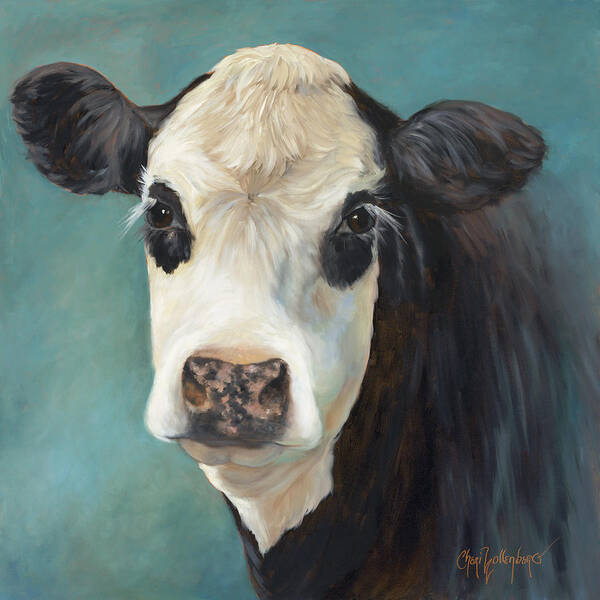 Black And White Cow Poster featuring the painting Ms Opal by Cheri Wollenberg