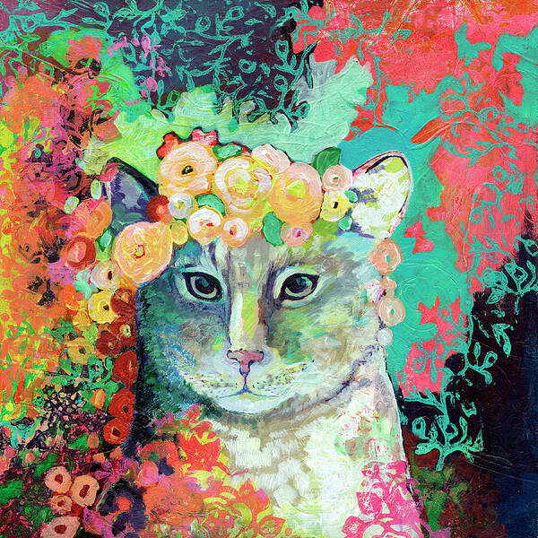 Cat Poster featuring the painting My Cat Naps in a Bed of Roses by Jennifer Lommers