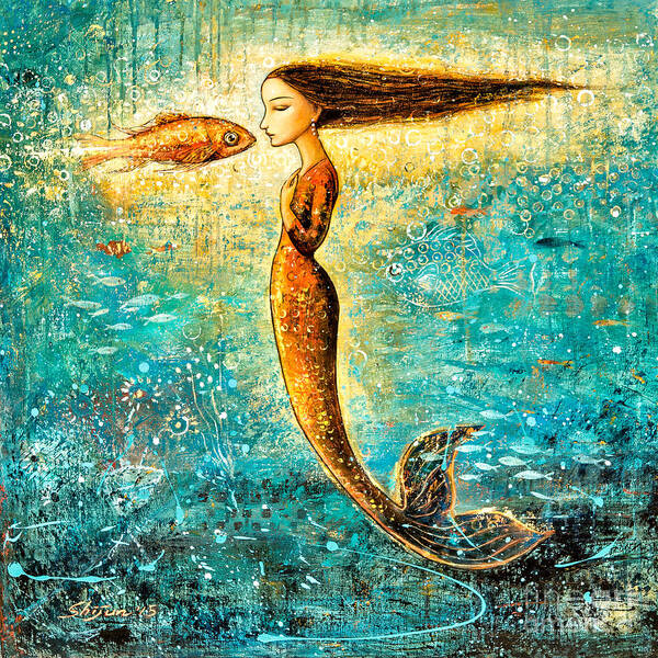 Mermaid Art Poster featuring the painting Mystic Mermaid IV by Shijun Munns
