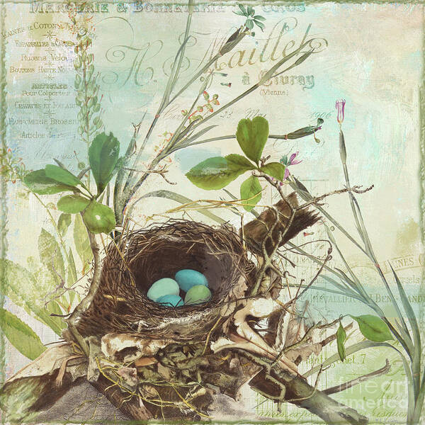 Bird Nest Poster featuring the painting Nesting I by Mindy Sommers