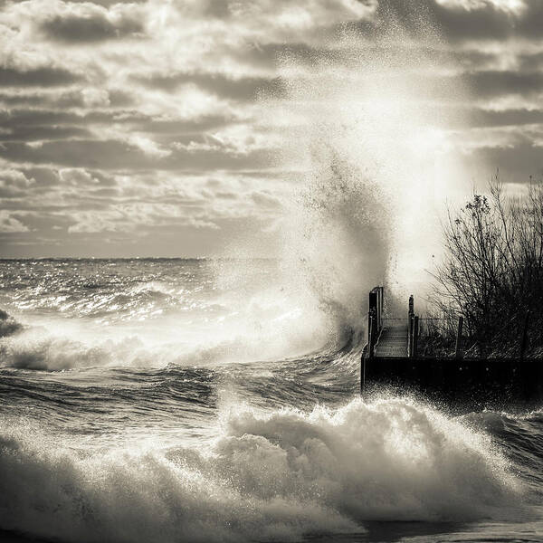 Sea Poster featuring the photograph November Gales BW by James Meyer