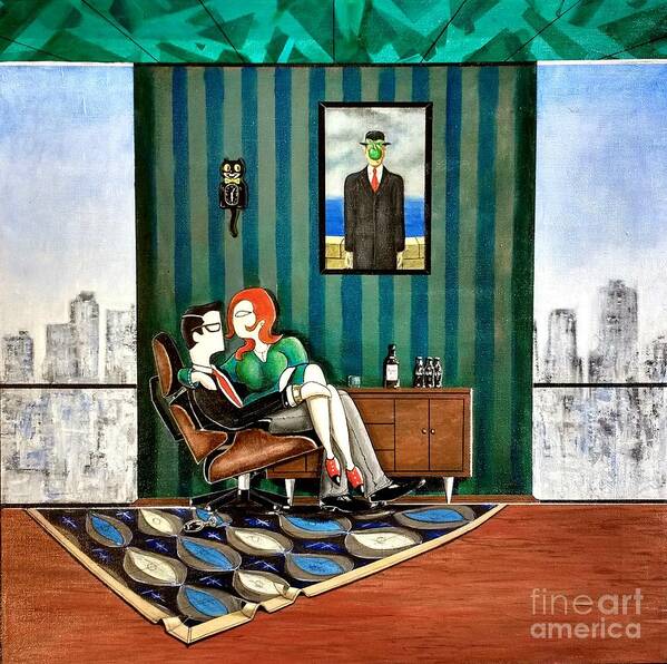 John Lyes Poster featuring the painting Executive Sitting in Chair with Girl Friday by John Lyes