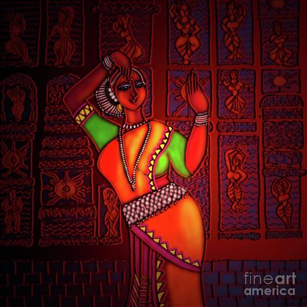 Odissi Dance Painting Poster featuring the digital art Odissi Dancer by Latha Gokuldas Panicker