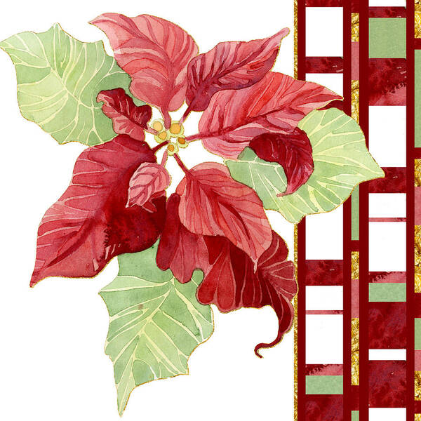 Modern Poster featuring the painting One Perfect Poinsettia Flower w Modern Stripes by Audrey Jeanne Roberts