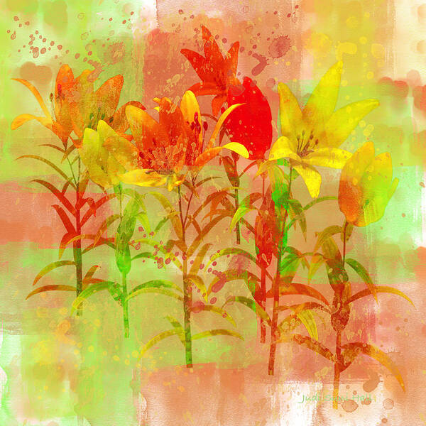 Lilies Poster featuring the digital art Orange and Yellow Lilies by Judi Suni Hall