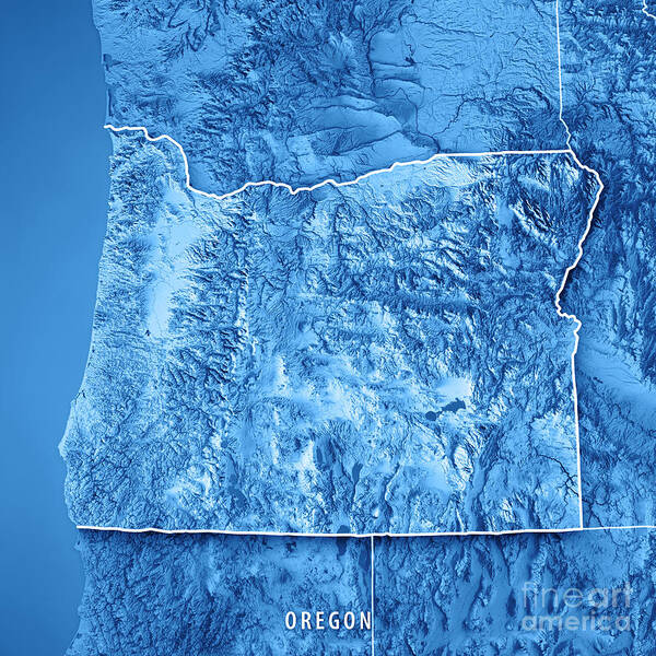 Oregon Poster featuring the digital art Oregon State USA 3D Render Topographic Map Blue Border by Frank Ramspott
