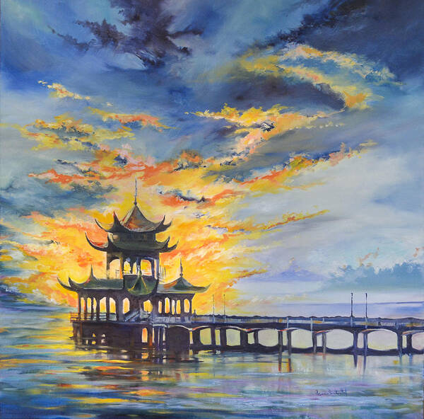 Oil Painting Poster featuring the painting Oriental Fire. China by Ksenia VanderHoff