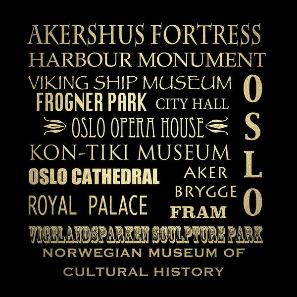 Oslo Famous Landmarks Poster featuring the digital art Oslo Famous Landmarks by Patricia Lintner