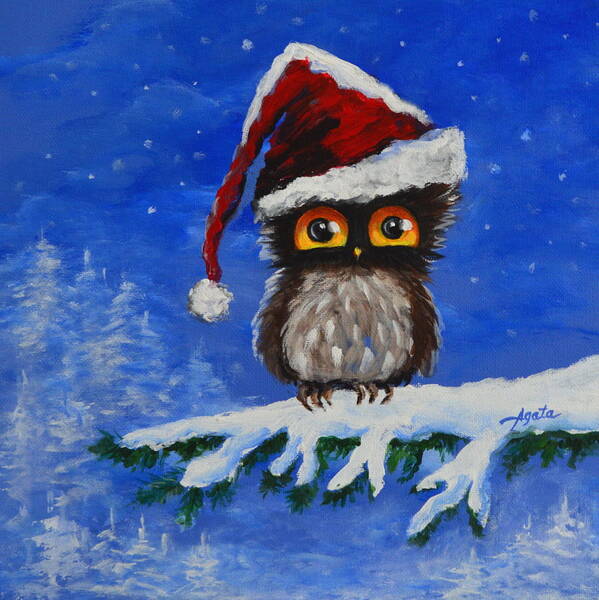 Owl Poster featuring the painting Owl be Home for Christmas by Agata Lindquist