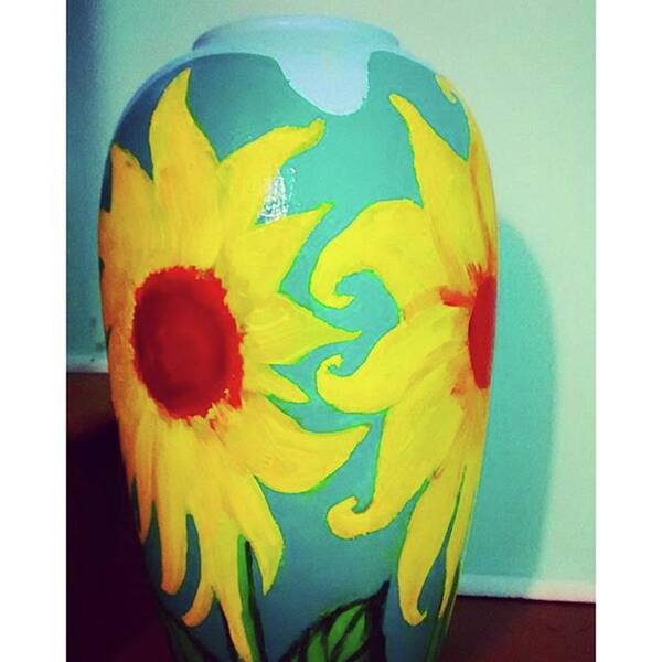 Farmersmarkethawaii Poster featuring the photograph Painted Sunflowers On A Huge Vase by Genevieve Esson