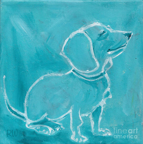 Blue Poster featuring the painting Pale Blue Doxie by Robin Wiesneth