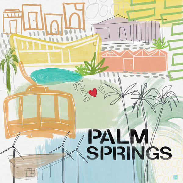 Palm Springs California Poster featuring the painting Palm Springs Cityscape- Art by Linda Woods by Linda Woods