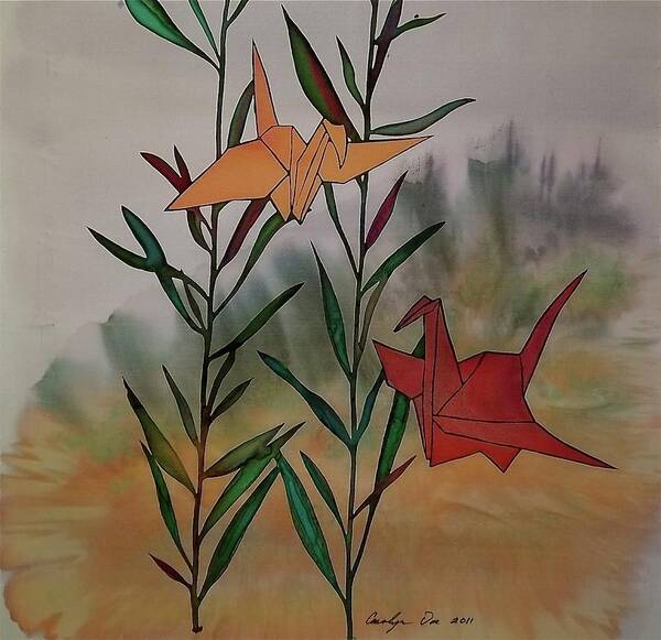 Cranes Poster featuring the tapestry - textile Paper Cranes 1 by Carolyn Doe