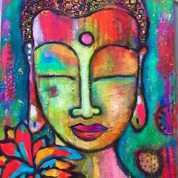 Buddha Poster featuring the mixed media Peaceful warrior by Corina Stupu Thomas