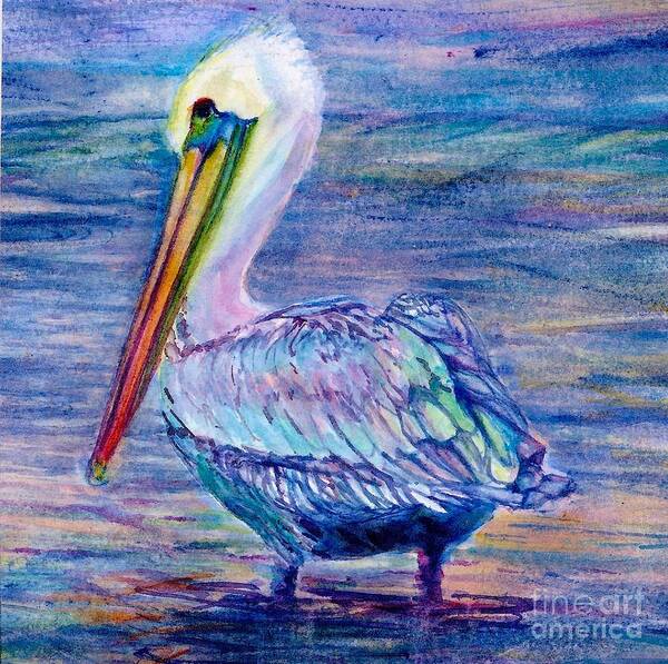 Cynthia Pride Watercolor Paintings Poster featuring the painting Pelican Gaze by Cynthia Pride