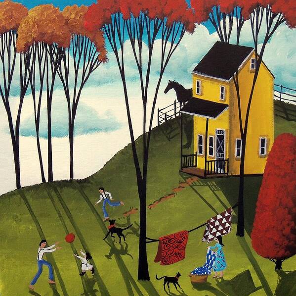 Art Poster featuring the painting Perfect Day - folk art country landscape by Debbie Criswell