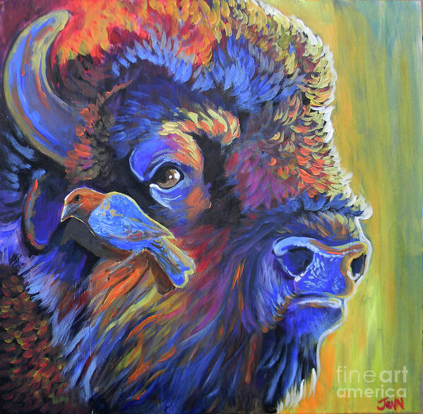 Bison Poster featuring the painting Pesky Cowbird by Jenn Cunningham