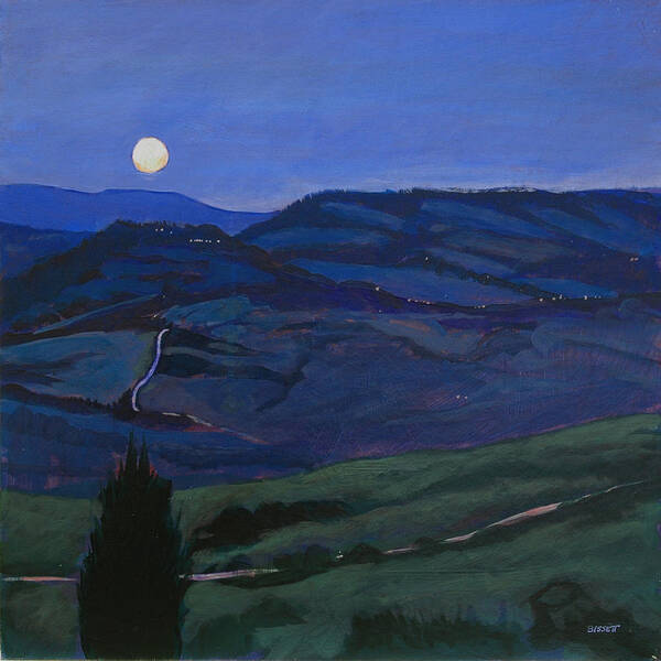 Italy Poster featuring the painting Pienza Moon by Robert Bissett