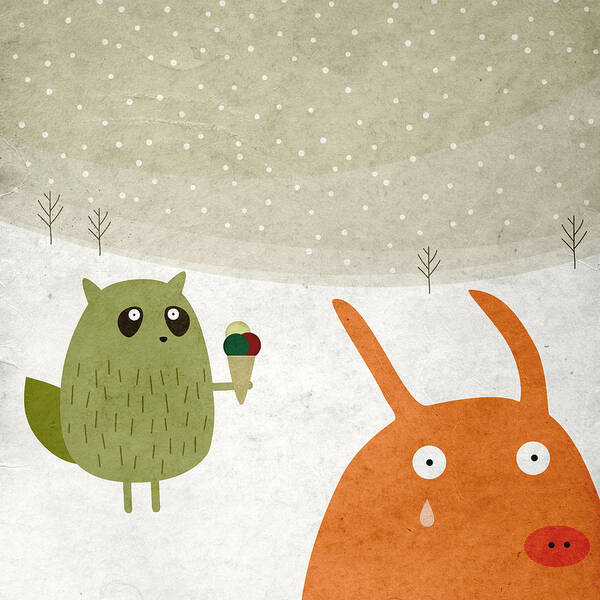 Pig Poster featuring the digital art Pig And Squirrel In The Snow by Fuzzorama