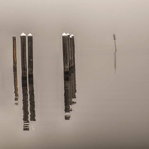Pilings Poster featuring the photograph Reflections In The Fog by Gary Slawsky