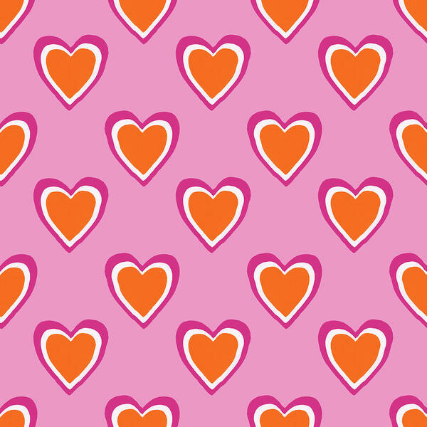Hearts Poster featuring the mixed media Pink And Orange Hearts- Art by Linda Woods by Linda Woods