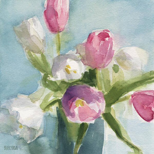 Floral Poster featuring the painting Pink and White Tulips by Beverly Brown Prints