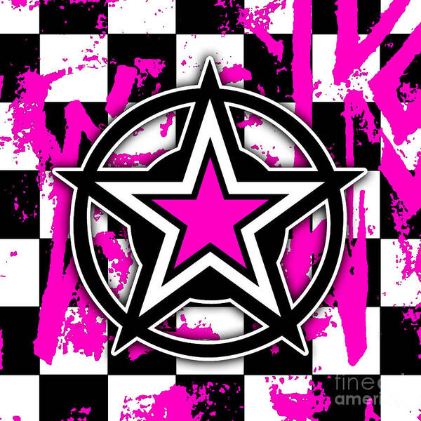 Star Graphic Poster featuring the digital art Pink Star Checkerboard by Roseanne Jones