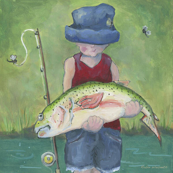 Boy Poster featuring the painting Pocket Fisherman by Robin Wiesneth