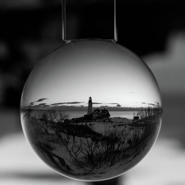 Black And White Poster featuring the photograph Portland Headlight Globe by Darryl Hendricks