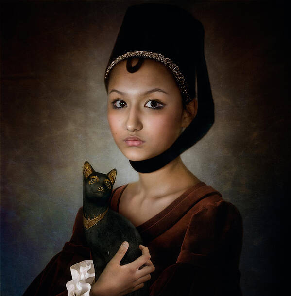 Cat Poster featuring the photograph Portrait Of A Girl With Black Cat by Svetlana Melik-nubarova
