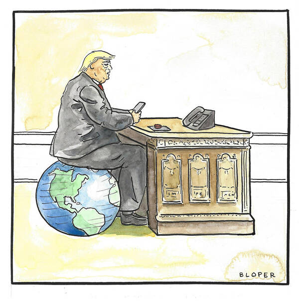 Captionless Poster featuring the drawing President Trump in the seat of power by Brendan Loper