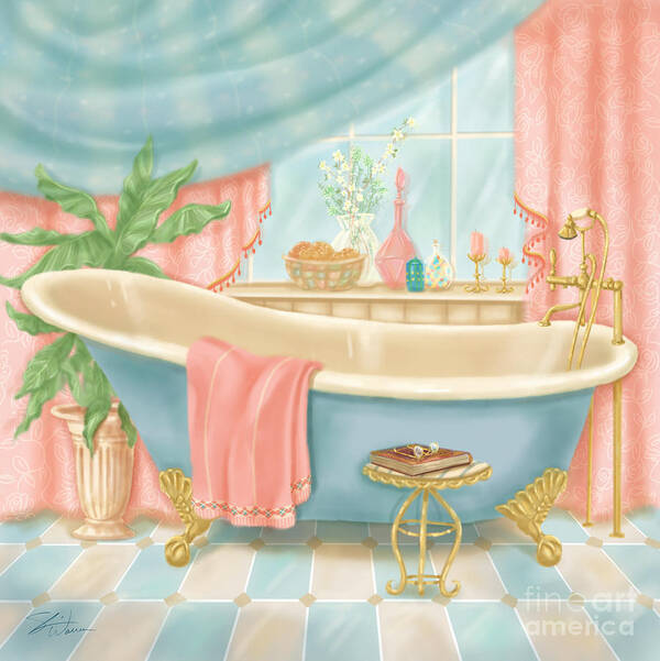 Room Poster featuring the mixed media Pretty Bathrooms I by Shari Warren