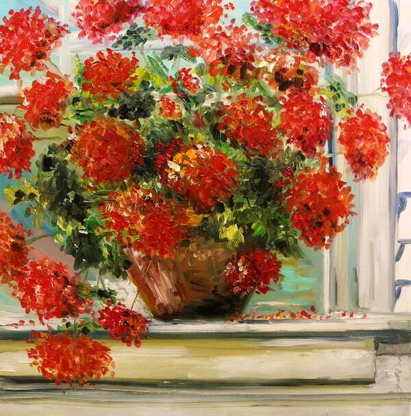 Red Geranium Poster featuring the painting Prize Geranium by John Williams