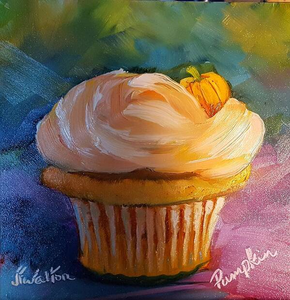 Pumpkin. Cupcake Poster featuring the painting Pumpkin Cupcake by Judy Fischer Walton