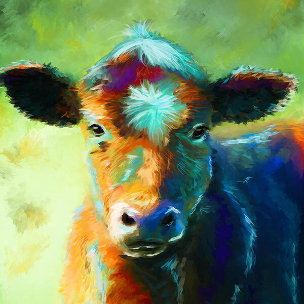 Cow Paintings Poster featuring the painting Rainbow Calf by Michelle Wrighton